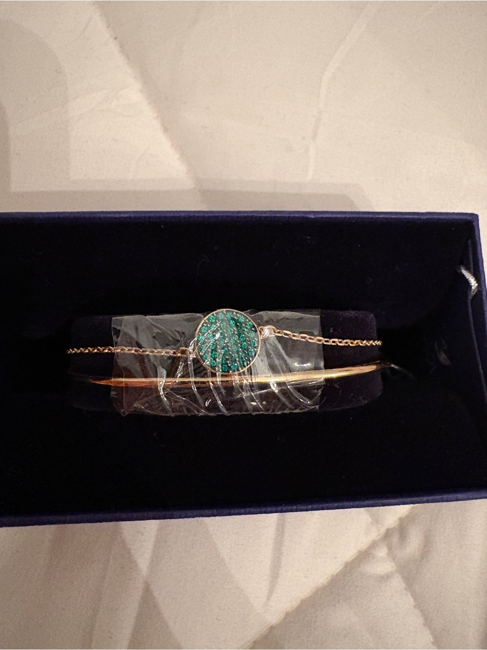 Swarovski 'Ginger' Green Crystal Gold Tone Double Bangle